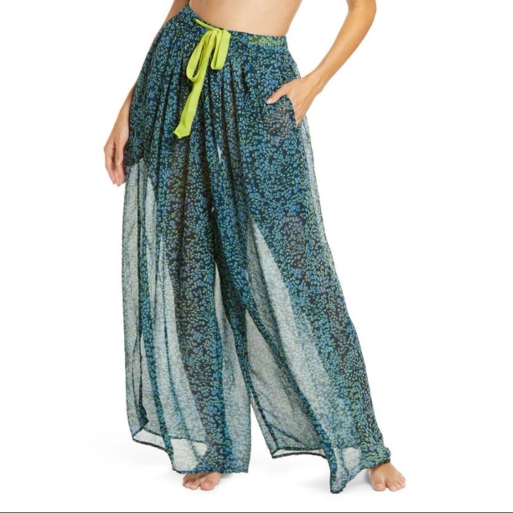 NEW FREE PEOPLE Sleepin' In Pants In Navy Combo Size Small Wide Leg